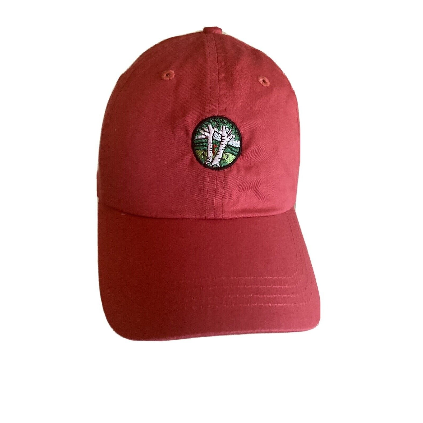 Red Golf Hat Cap Embroidered Tree Hole Flag Emblem